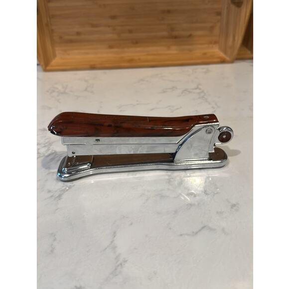 Vintage Ace Liner Stapler 502 Desk Wood Grain Brown Bakelite Retro Mid Century - Picture 10 of 10